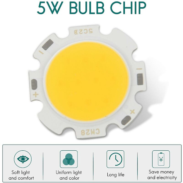 5w Chip Lys Rund Cob Super Led Lys Led Pære Pærer Varmt Hvid Dc15-17v