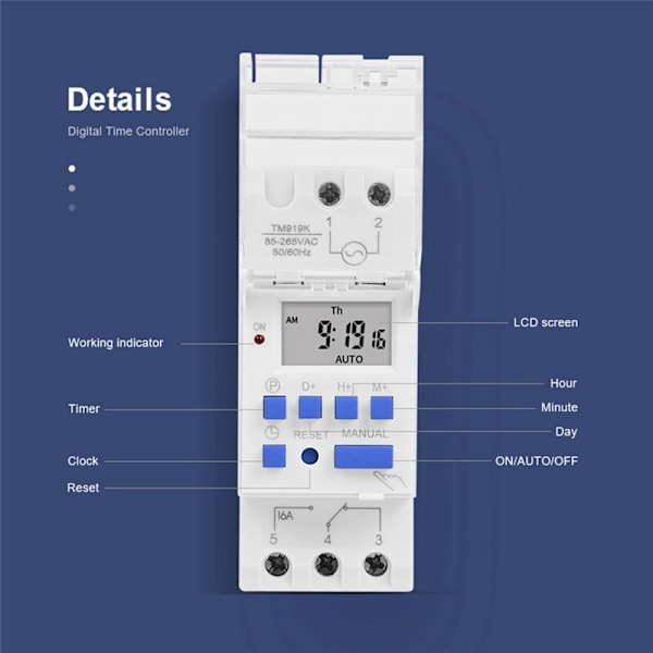 4X TM919A-2 Programmerbar Digital Timer Reléstyring AC 220V 16A DIN Skinne