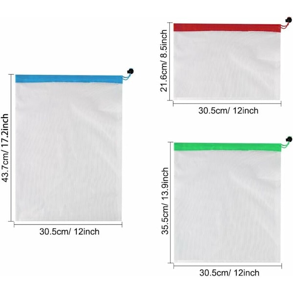 Filee-pussi uudelleenkäytettävä ja pestävä verkko säilytyspussi, sisältää 3 kokoa ruokakauppaan, hedelmiin, vihanneksiin, kukkiin, leluihin ja muihin pieniin asioihin (15