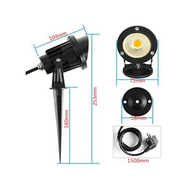 9W LED Utomhus Spotlight med Spik 3000K-3300k 900LM Utomhus LED Stake Belysning IP65 Vattentät Trädgårdslampa Varmvit Pack med 2 [Energiklass A++]