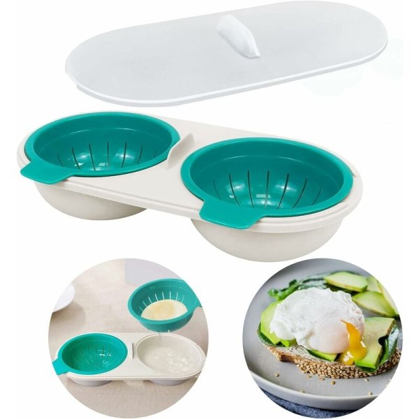 Microwave Egg Boiler, 2-Layer Egg Boiler with Drain Baskets, Food Grade Egg Steamer Dish (Blue)-