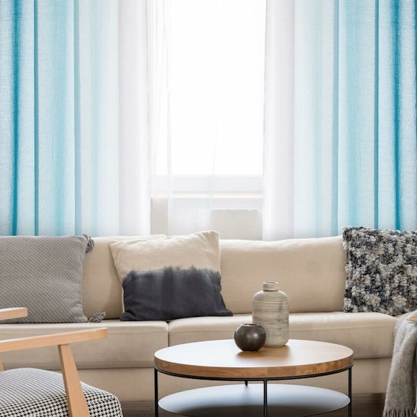 Set med 2 Voile-gardiner, Öglegardin Dekoration, 132×213 CM, Gradient Färg för Barn Flickor Sovrum Vardagsrum Hem Fönster Balkong, Blå