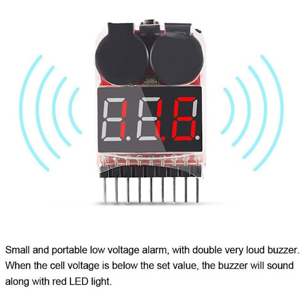 8 st 2-i-1 Lipo-batterispänningstestare Lågspänningslarm Batterikapacitetsindikator Monitor