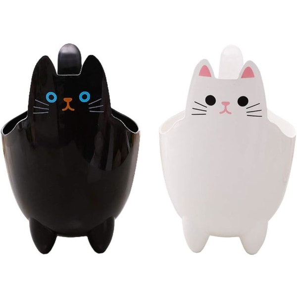 2 stk tegneserie katteform av ABS mini stasjonær søppelbøtte (svart/hvit)