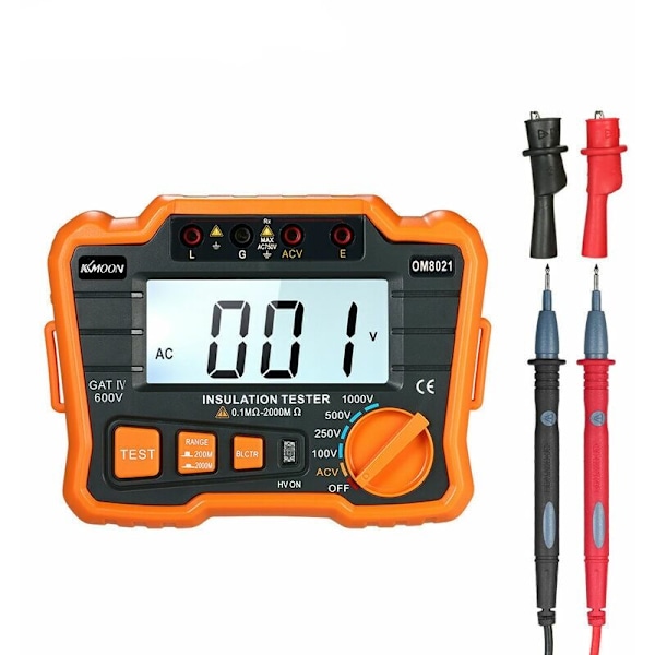 Isolasjonsmotstandstester DCV ACV Meter 1000V Jord Megger Megohmmeter MegOhm Voltmeter med bakgrunnsbelyst LCD-skjerm