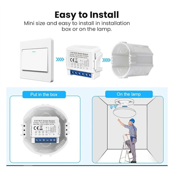 Tuya Smart WiFi Lyskontakt 3-vejs Kontrol Mini Afbryder Styret af Yandex Alexa Hjem