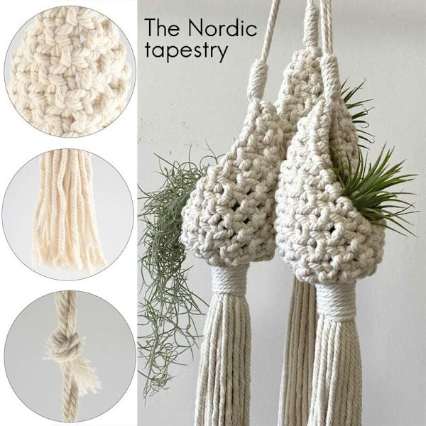 Boho Makrame Luftplanteophæng Tillandsia Hængekurv Rebholder Blomsterindretning (13CM)
