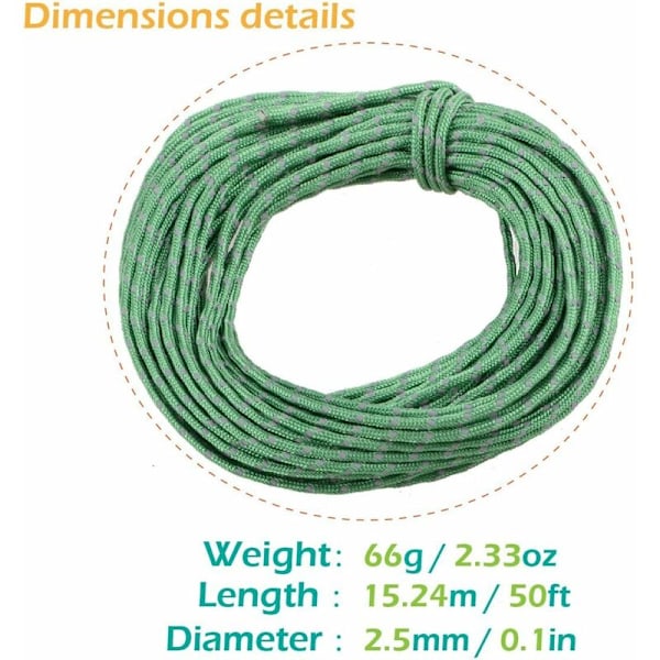 Reflekterende Nylon Paracord, Telttrosse for Campingtelt, Utendørs Emballasje, 50ft/15.24 Meter Blå