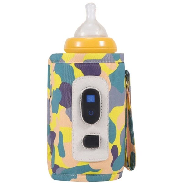 Universell USB-mjölkvarmare Resväska för barnvagn Isolerad väska Digital display Babyflaskvärmare -Gul Camouflage