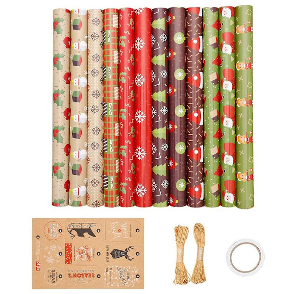 12-pack presentpapper, för jul- och födelsedagsförpackningar, presentpapper