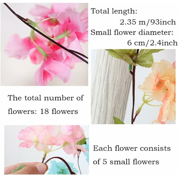 DENUOTOP Konstgjorda Körsbärsblommor Rattan Hängande Girlang 2 x 235cm Frisk Girlang Vackra Konstgjorda Blommor Vinblad för Hem Fest Trädgård