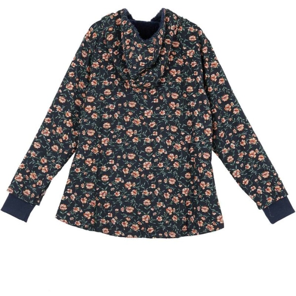 Basic Jackor Vinter Varma Huvtröjor Vintage Blommönster Sammet Fluffiga Rockar Med Fickor Långärmad Casual Plus Size Marinblå 4XL