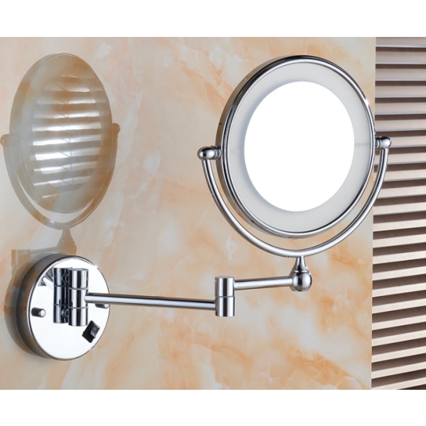 Sminkespeil Veggmontert sammenleggbart LED-speil uten hull Dobbeltsidig speil (veggmontert med LED)