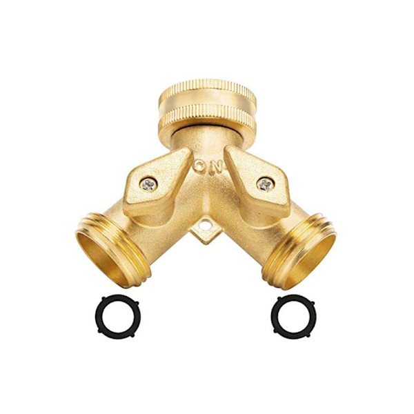 2-tie Garden Hose Splitter - Kestävä Massiivinen Messinki Y-Jakaja, Letkun Hanan Jakaja, 3/4\" Messinki Letkun Adapteriliittimet, Sulkuventtiili, Letkun Adapteri