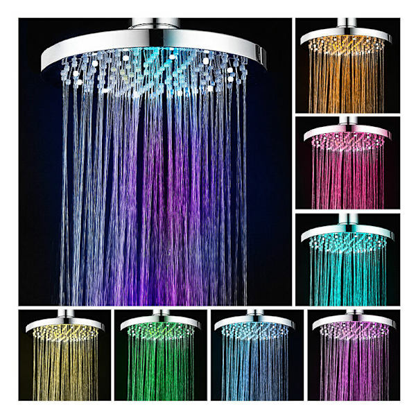 LED Dusjhode, 20CM Opplyst Dusjhode, Farge Dusjhode, LED Dusjhode med 7 Farger, Rund LED Regn Dusjhode, LED Opplyst Dusj