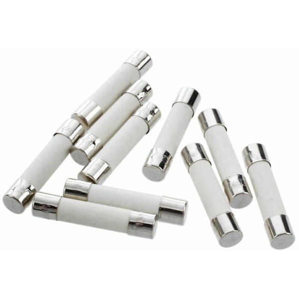 10 stk. AC 250V 15A 6x30mm Hurtigblæsende Cylindriske Keramiske Rørsikringer Hvid+Sølv