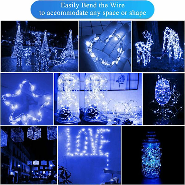 15-pack Blå LED-ljusslingor, 2M 20 LED Batteridrivna Koppartrådsljusslingor för Jul, Födelsedag, Bröllop, Halloween