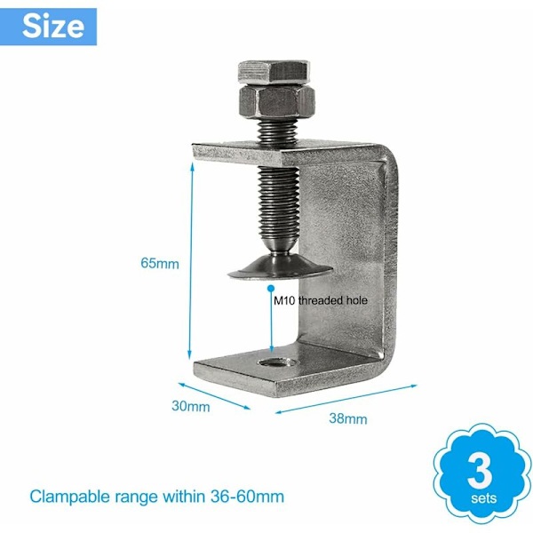 3 stk. 65mm kraftige C-klemmer fremstillet af 304 rustfrit stål, til klemmer, klemmer og spændere, træbearbejdningsværktøjer, gør-det-selv og bilreparation