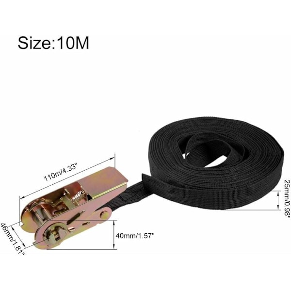10mx25mm Spennestropp med Ratsj, Lastestropper 250kg Arbeidsbelastning 2 stk