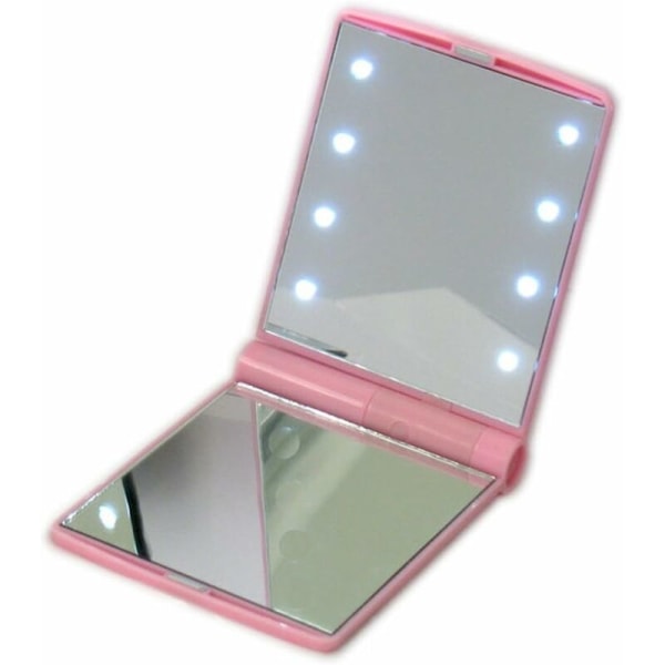 Lommespejl LED Lighted Bærbar Makeup Kosmetisk Makeup Spejl 8 LED Lys Lommespejl Dobbeltsidet Touch Foldbart Lighted Makeup Spejl Pink X