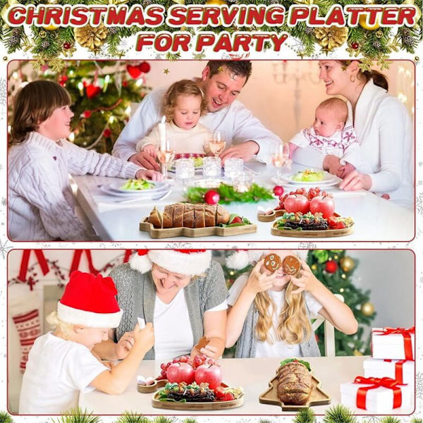 3 stk. Juletræsservietter i Træ, Serveringsbakke til Bord, Jule-DIY, Unik Mad, Kage, Snacks, Frugt