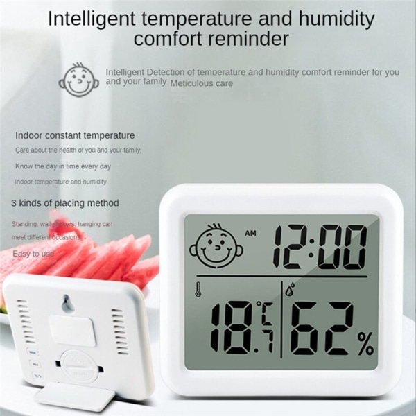 Ultratunn digital termometer elektronisk automatisk mätare fuktighetsmonitor väckarklocka LCD inomhus torr hygrometer