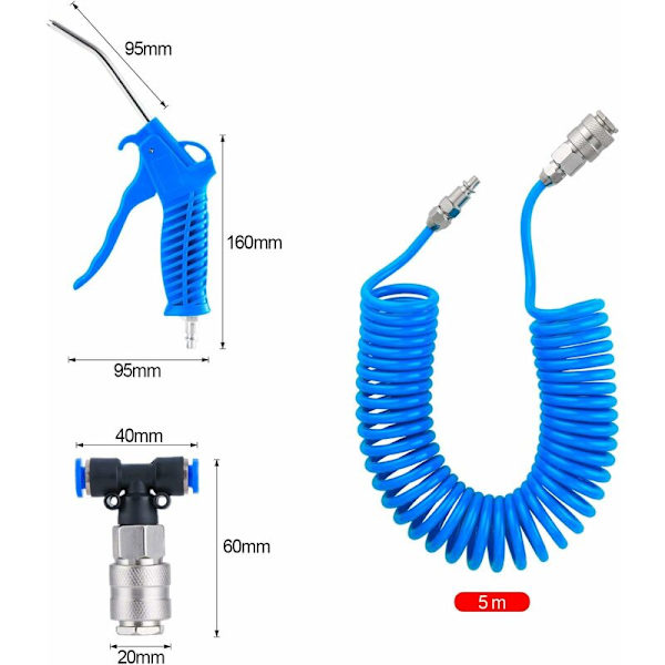 Luftpistol Rengøringskit - Luftpistol med 5m Spiral Slange og T-Forbindelse (Blå)