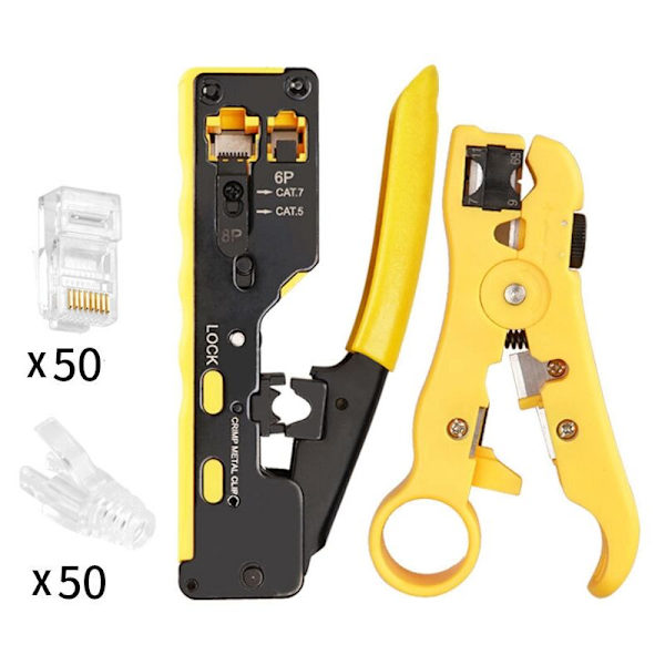EZ Cat7 RJ45 Crimper Kit Nettverksverktøy Tang med Cat6 RJ45-kontakt og RJ45-hette for RJ12 Cat5 Cat6 8P Crimper