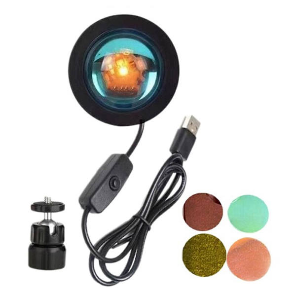 4 in 1 Auringonlaskun Projektiolampun Ilmapiiri LED-Yövalo, USB-Projektori 360 Asteen Valokuvauslamppu Valokuvastudioon