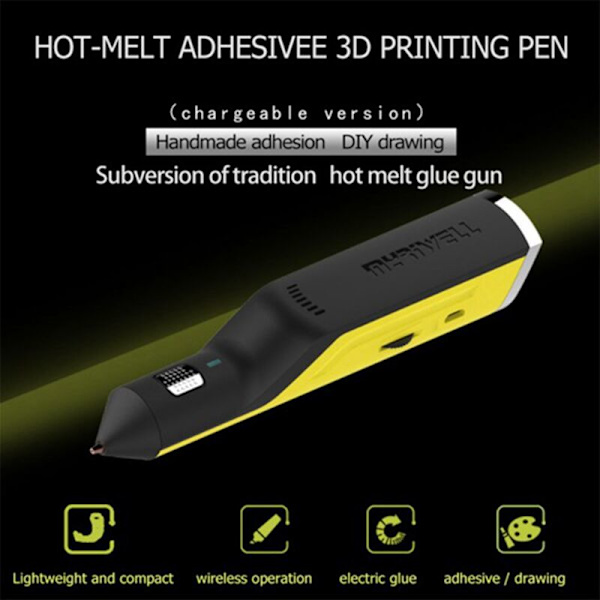 -100A 3D-penna utan varmlimspenna USB-laddning 3D-utskrift Penna 6 färgade limstavar Fix