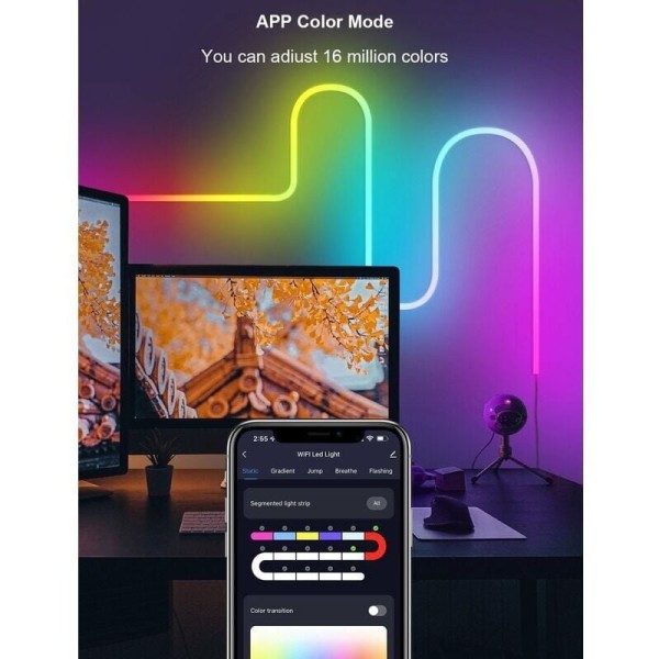 Neon LED-remsa 3m RGBIC Bluetooth LED-remsa med APP-kontroll Flerfärgad RGB för sovrum vardagsrum bar takremsa--