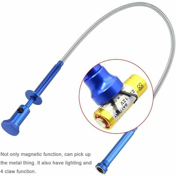 Magnetisk Fingerplockare Flexibel Multifunktionsverktyg Fyra Klor Plockverktyg (Magnet + 4 Klor + LED-lampa) Lång Fjädermagnetisk för Plockning Upp
