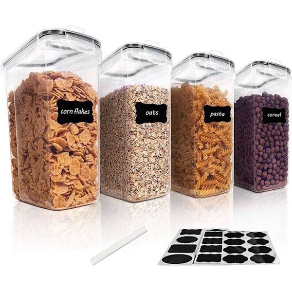 Sett med 4 frokostblandingsbeholdere, 2,5L lufttette PP-beholdere for frokostblandinger, snacks og sukker