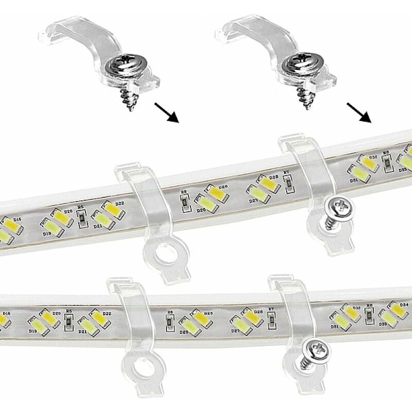 100 stk. 10mm LED Strip Fastgørelsesklips, LED Strip Fastgørelsesklips, Lysbåndsmonteringsbeslag til LED Striplys (Klar Epoxy)