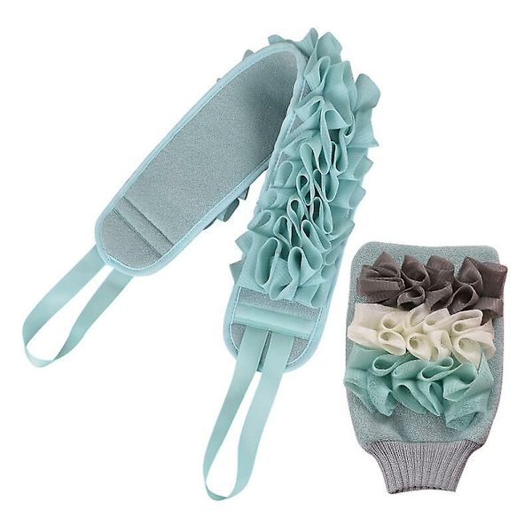 Exfolierande rem bak tvätt dubbelsidig rengöringssvamp handskar, duschmassage rem svamp handskar, solig