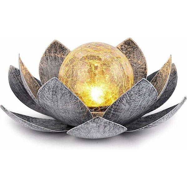 Solcellslampor för utomhus, Globe Cracked Glass Lotus Dekoration, Vattentäta LED Metallblomlampor för Patio, Gräsmatta, Stigen, Bord, Golv