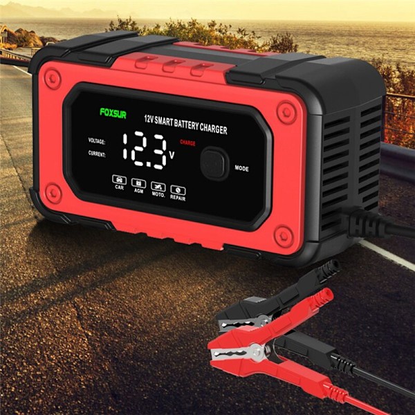 12V 6A intelligent batterilader, lading med digital LCD-skjerm, motorsykkel for bil-EU-plugg