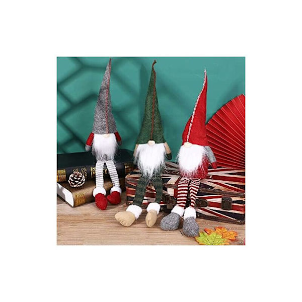 3 stk. Juleplysfigurer, Julepynt Nisse Plysfigur Svensk Tomte Nisse Håndlavet Skandinavisk Julemand Elf Figur Langben til Hjemmedeko