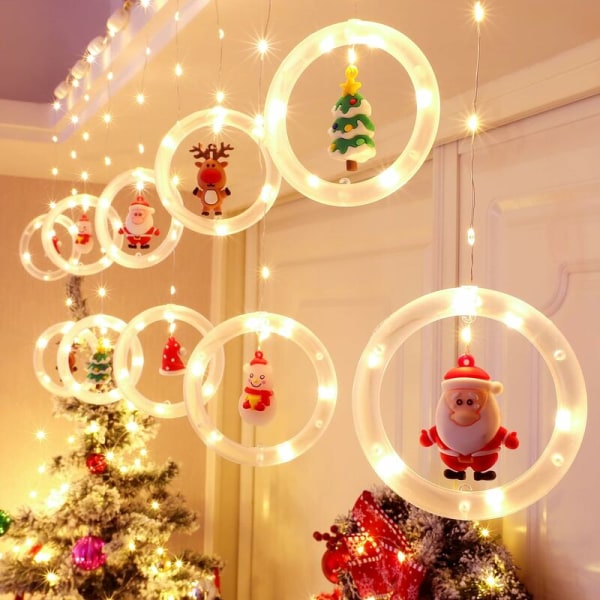 Julelys Gardin 3m Garland Lysgardin Indendørs Vindue USB Varmt Hvid 10 Ringe med 3D Julefigur Lys Dekoration Soveværelse Hjem Par
