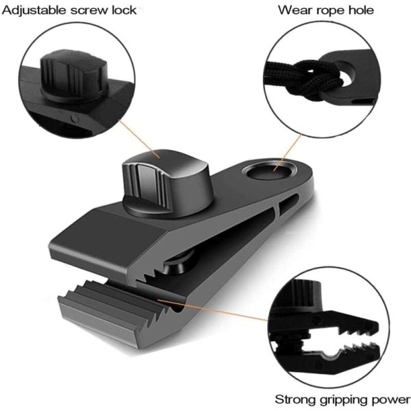 10 stk. Gardinlukningsclips, Presenningclips, Presenningfastgørelsesclips, til Telte, Camping, Sol, Vindtæt, Tilbehør (Sort)