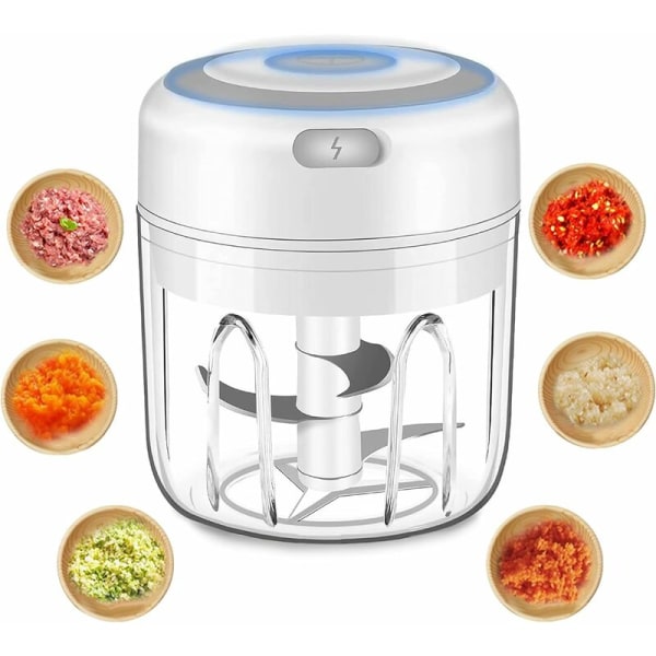Trådløs elektrisk hakkeskive, minikjøkkenmaskin, 250 ml, enkel å rengjøre og bytte ut, holdbar elektrisk blender for grønnsaker og frukt