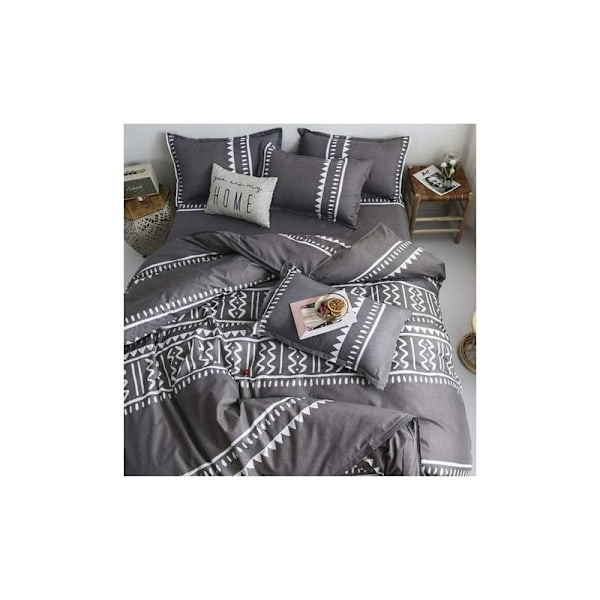 Täckeöverdrag 220X240 Grå och Vita Ränder Modern Geometrisk Mikrofiber Sängkläder Set med Dragkedja - Vuxen Sängkläder 2 Personer med Kuddfodral 65X65 Cm