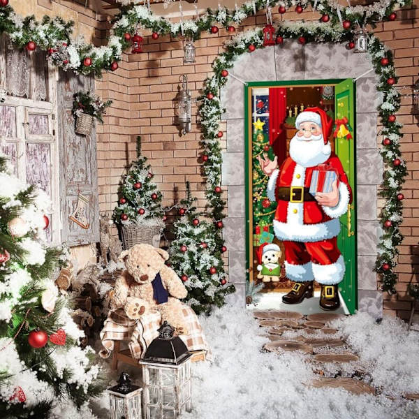 Juldörröverdrag Juldörrbanderoll Hängande Tomte Bakgrundsbanderoll för Vintersemester Dekoration Framdörr Hem (Blank)