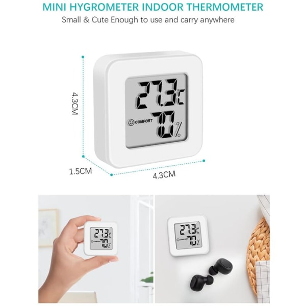 Mini sisäilman hygrometrit 3 kpl lämpömittari hygrometrit ja kosteusmittari valkoisella LCD-näytöllä