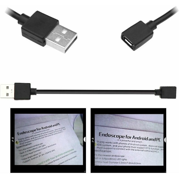 2M Industriell Endoskop 6 LED 5.5mm USB Boreskop Adapter Micro USB Port Endoskop Kit för Android PC