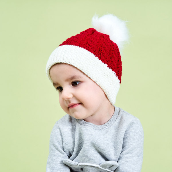 Stickad mössa för jultomten, stickad mössa för barn, 15 cm bred och 19 cm lång, lämplig för 0-3 år