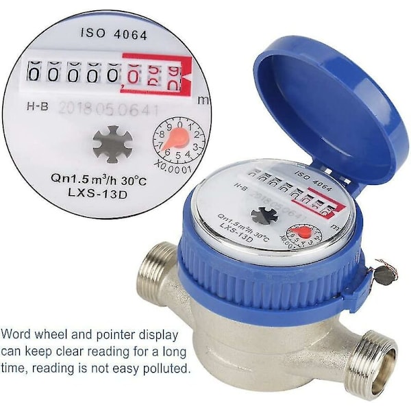 15mm 1/2'' Koldt Vands Meter Vilkårlig Rotation Funktion Vandmåler med Fittings til Have Hjem