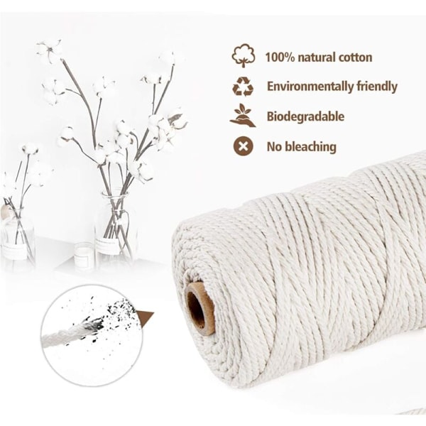 Makrameelanka 2 mm (200 m) - Luonnollinen puuvillaköysi koristeluun ja käsitöihin