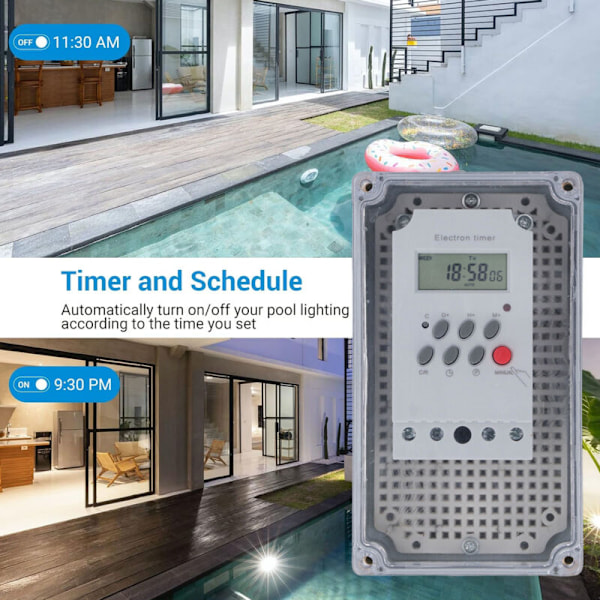 Svømmebassengpumpetimer Vanntett Digital Boks Programmerbar Tidskontrollbryter for Varmer Spa Motor AC 220V