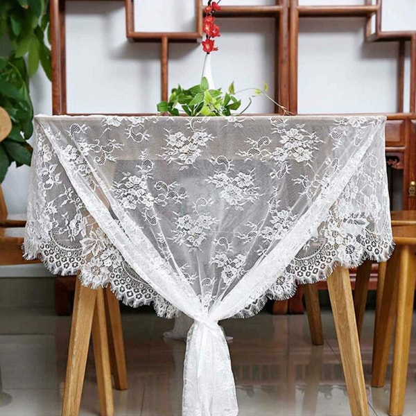 Rektangulær hvit blondeduk, rustikk broderi spisebord, retro rotting blomsterdekorasjon, bryllupsduk